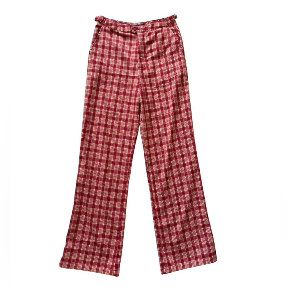 Brandy Melville Women's Red Orange Valentina Plaid Pants One Size